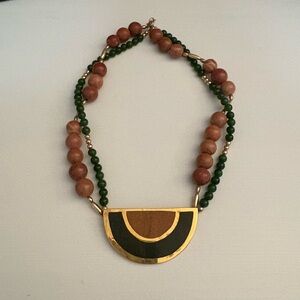 Vintage handmade beaded half moon necklace 1980’s.